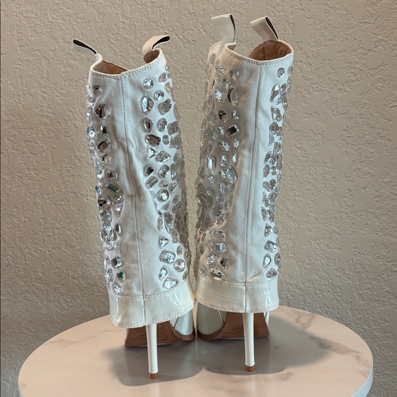 NWT Lauren Lorraine 8.5 Hana White Rhinestone Stiletto Heel Cowboy Boots - Picture 5 of 13